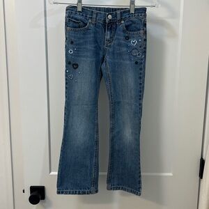 Gymboree Blue Faded Adjustable Embroidery Embellished Flare Jeans, Size 8 Girls